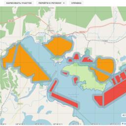 Выставленные на аукцион участки (выделены оранжевым) на карте интернет-сервиса «Аквавосток»