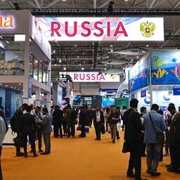 Российский объединенный стенд на выставке в Циндао привлекает внимание издалека. Фото пресс-службы Expo Solutions Group