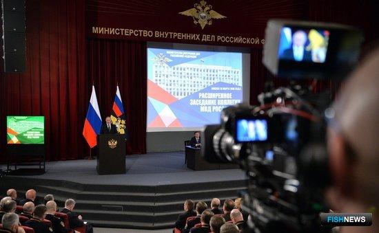 Президент Владимир Путин на расширенном заседании коллегии МВД. Фото пресс-службы Кремля