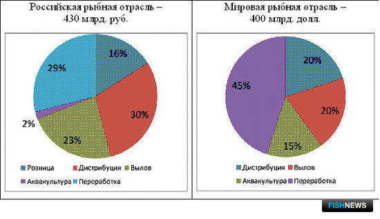 График 11 – Сравнение структуры оборота российской и мировой рыбной отрасли