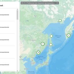 Отображение предприятий морского рыболовства на Дальнем Востоке. Скриншот карты