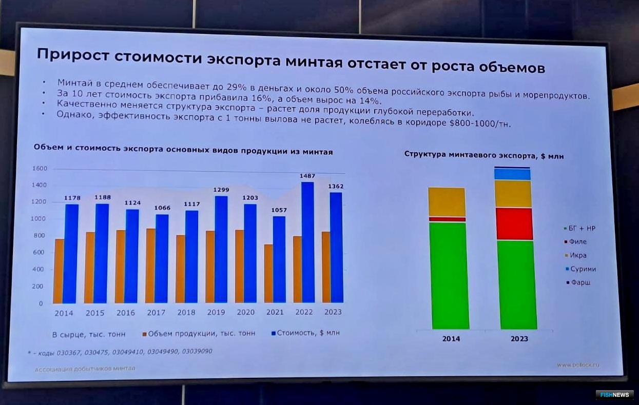 Объемы экспорта минтаевой продукции в натуральном выражении значительно выросли, но по деньгам — прирост скромный