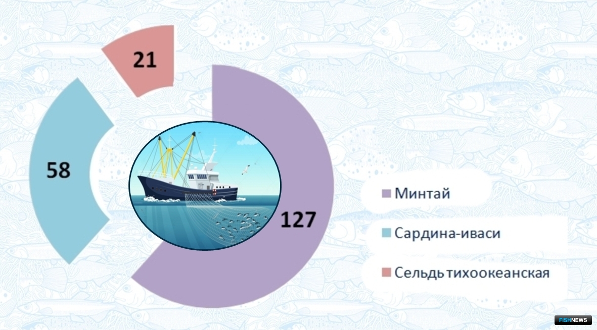 Количество добывающих судов РФ на промысле объектов в водах северо-западной части Тихого океана (2023 г.), шт.