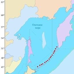 Карта-схема станций комплексной учетной траловой съемки эпипелагиали в период преданадромной миграции тихоокеанских лососей. Изображение предоставлено пресс-службой ТИНРО