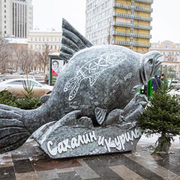 Скульптура лосося, представляющая Сахалинскую область, вызвала бурное обсуждение в соцсетях