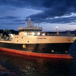 Траулер «Баренцево море», который строится по заказу АТФ, вышел на ходовые испытания в Балтийское море. Фото пресс-службы Выборгского судостроительного завода