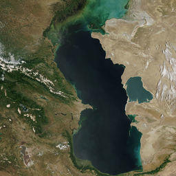 Спутниковый снимок Каспийского моря. Фото Jeff Schmaltz, MODIS Rapid Response Team, NASA