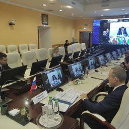 Пятое заседание Комиссии по сохранению, рациональному использованию водных биоресурсов Каспийского моря проходит в режиме видеоконференции. Фото пресс-службы Росрыболовства