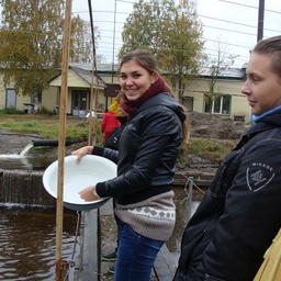 Студенты «примерили» профессию ихтиолога-рыбовода, попробовав кормить форель. Фото пресс-центра МГТУ