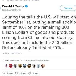 Новые экономические санкции против Китая Дональд ТРАМП анонсировал в своем «Твиттере»