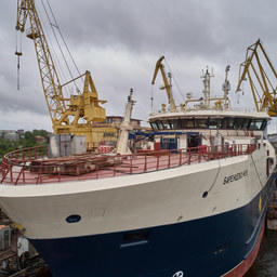 Траулер «Баренцево море» готов выйти на ходовые испытания. Фото пресс-службы Выборгского судостроительного завода