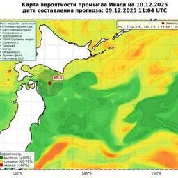 Программа проанализировала возможные зоны скопления сардины-иваси. Изображение предоставлено пресс-службой ЦСМС