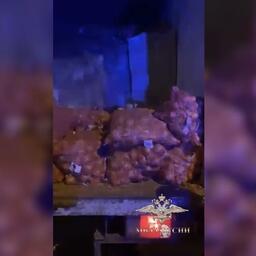 Ценный груз пытались спрятать в грузовике за мешками лука. Кадр оперативной съемки
