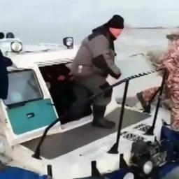 Рыбаков эвакуировали спасатели. Кадр видео с сайта РИА «Новости»