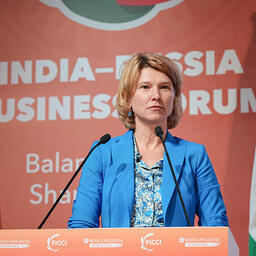 Глава Минсельхоза Оксана ЛУТ выступила на стратегической сессии «Продавай в России: новые горизонты для индийского бизнеса» в рамках Российско-индийского бизнес-форума в Нью-Дели. Фото пресс-службы министерства