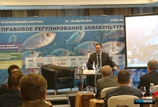 Директор департамента регулирования в сфере рыбного хозяйства и аквакультуры Минсельхоза России Евгений КАЦ на всероссийской конференции по регулированию рыбоводства