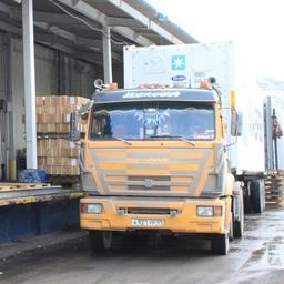 Погрузка рыбопродукции в рефконтейнеры грузовиков на Камчатке