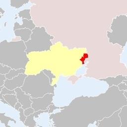 Карта Украины, ДНР и ЛНР выделены красным. Файл доступен по лицензии Creative Commons Attribution-Share Alike 4.0 International