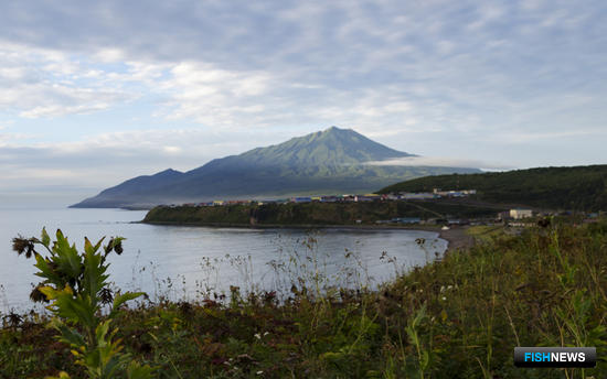 Вид на Курильск на острове Итуруп