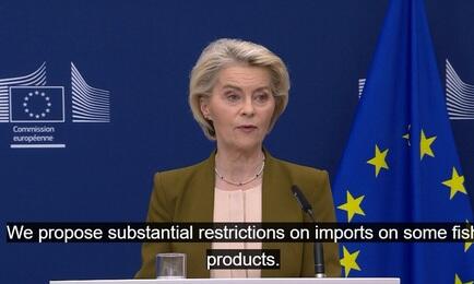 Скриншот видеотрансляции брифинга Урсулы фон дер ЛЯЙЕН на сайте Еврокомиссии. CC BY 4.0